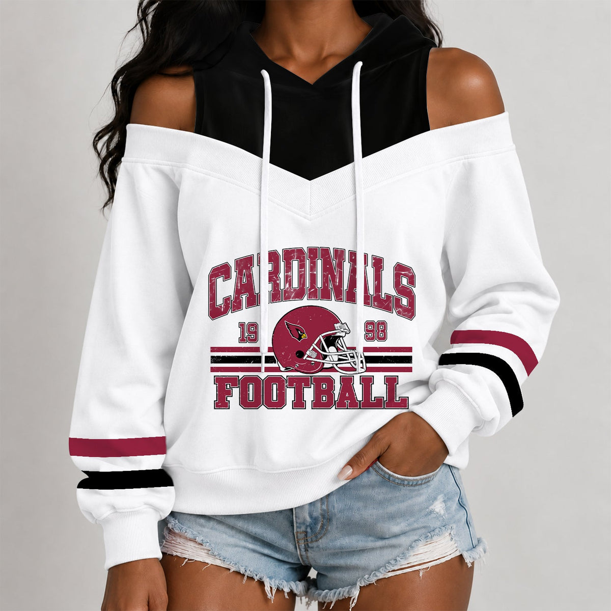 [TOUCHDOWN DEAL] NEW CUSTOMIZED NFL20 ARC THE CARDINALS WOMEN'S OFF-SHOULDER HOODIE