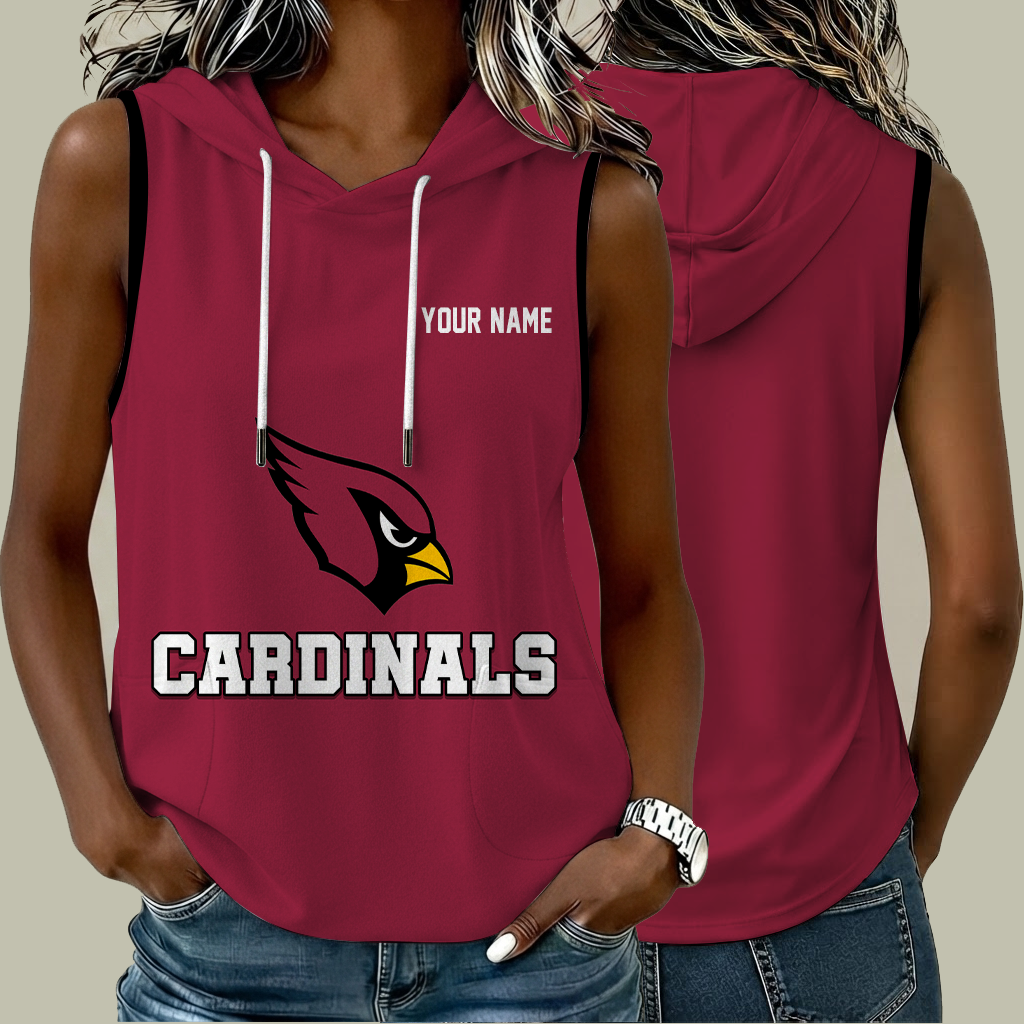 [TOUCHDOWN DEAL] NEW CUSTOMIZED NFL20 ARC ARIZONA CARDINALS WOMEN'S SLEEVELESS HOODED POCKET TANK TOP
