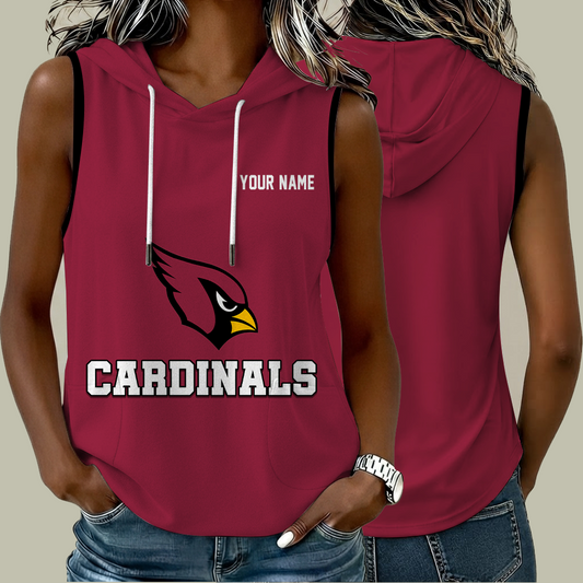 [TOUCHDOWN DEAL] NEW CUSTOMIZED NFL20 ARC ARIZONA CARDINALS WOMEN'S SLEEVELESS HOODED POCKET TANK TOP
