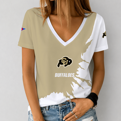 [TOUCHDOWN DEAL] NEW CUSTOMIZED NCAA FBS20 CRB COLORADO BUFFALOES V-NECK FEMALE SHIRT