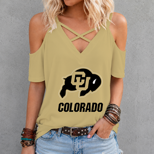 [TOUCHDOWN DEAL] NEW CUSTOMIZED NCAA FBS20 CRB COLORADO BUFFALOES CRISS CROSS V-NECK TOP