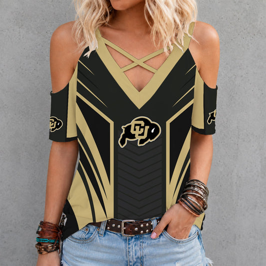 [TOUCHDOWN DEAL] NEW CUSTOMIZED NCAA FBS20 CRB COLORADO BUFFALOES CRISS CROSS V-NECK TOP