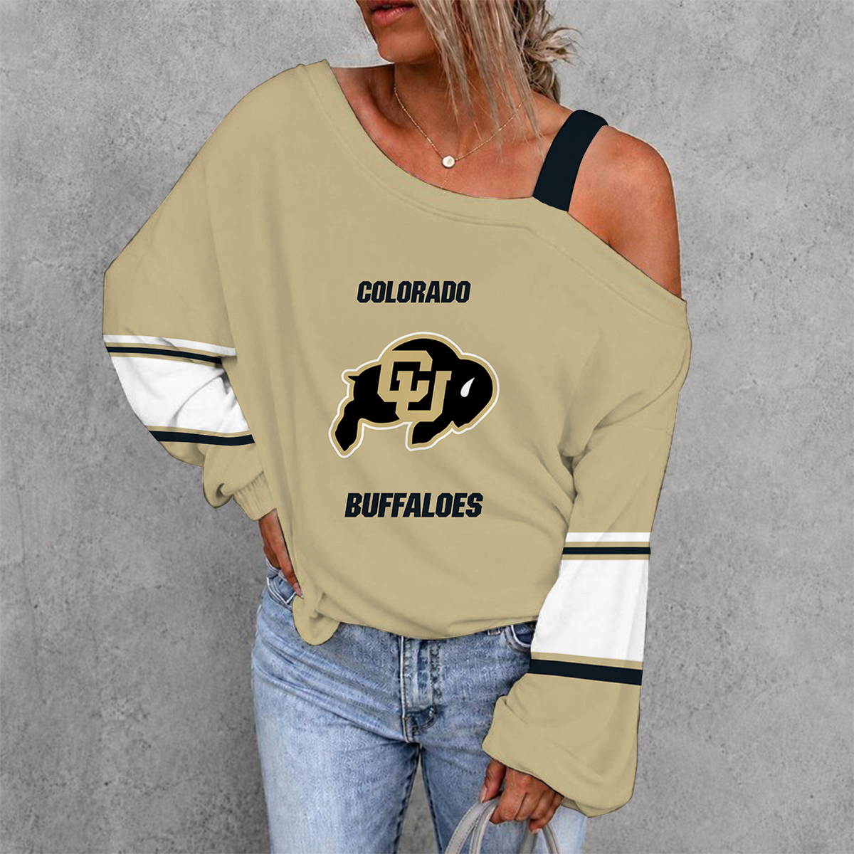 [TOUCHDOWN DEAL] NEW CUSTOMIZED NCAA FBS20 CRB COLORADO BUFFALOES WOMEN'S OFF-SHOULDER LONG SLEEVE SHIRT