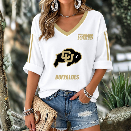 [TOUCHDOWN DEAL] NEW CUSTOMIZED NCAA FBS20 CRB COLORADO BUFFALOES WOMEN'S V-NECK LONG SLEEVE SHIRT