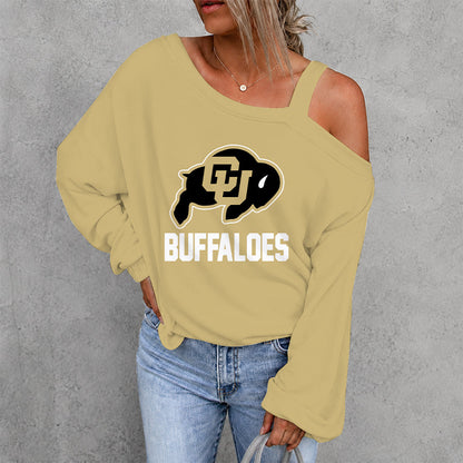 [TOUCHDOWN DEAL] NEW CUSTOMIZED NCAA FBS20 CRB COLORADO BUFFALOES WOMEN'S OFF-SHOULDER LONG SLEEVE SHIRT