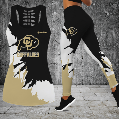 [TOUCHDOWN DEAL] NEW CUSTOMIZED NCAA FBS20 CRB COLORADO BUFFALOES HOLLOW TANK TOP & LEGGINGS SET