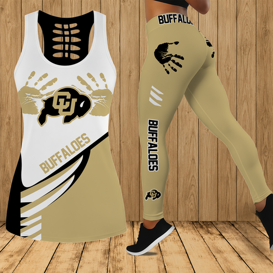 [TOUCHDOWN DEAL]NEW CUSTOMIZED NCAA FBS20 CRB COLORADO BUFFALOES HOLLOW TANK TOP & LEGGINGS SET