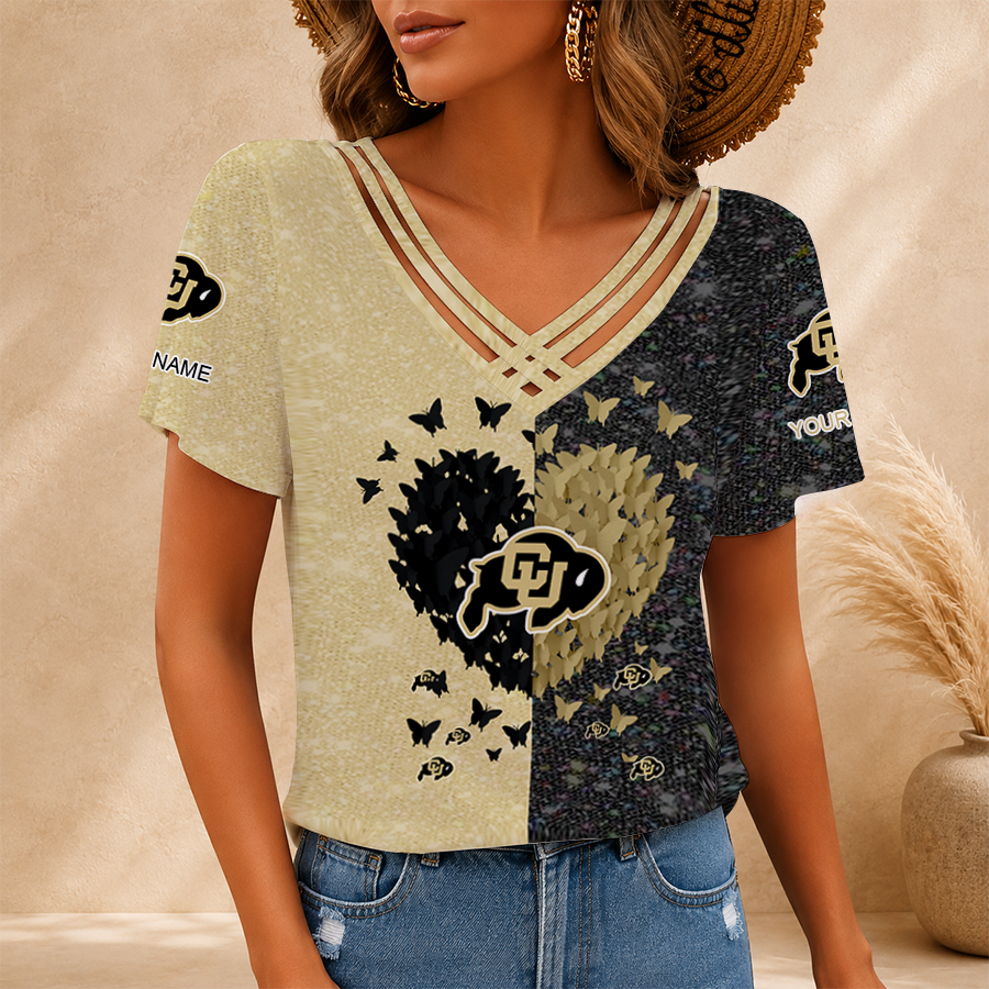 [TOUCHDOWN DEAL] NEW CUSTOMIZED NCAA FBS20 CRB COLORADO BUFFALOES V-NECK SHIRT