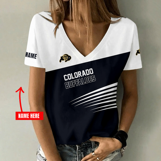 [TOUCHDOWN DEAL] NEW CUSTOMIZED NCAA FBS20 CRB COLORADO BUFFALOES V-NECK FEMALE SHIRT