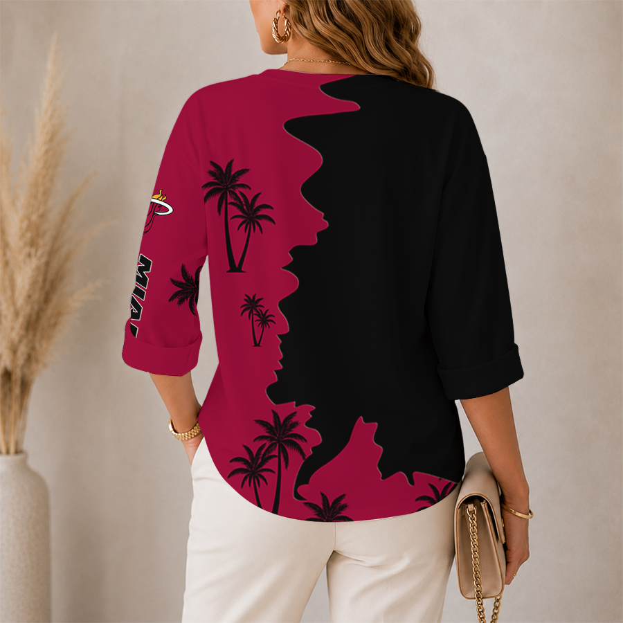 [HOT DEAL] NEW CUSTOMIZED NBA20 MHE MIAMI HEAT WOMEN'S V-NECK LONG SLEEVE SHIRT