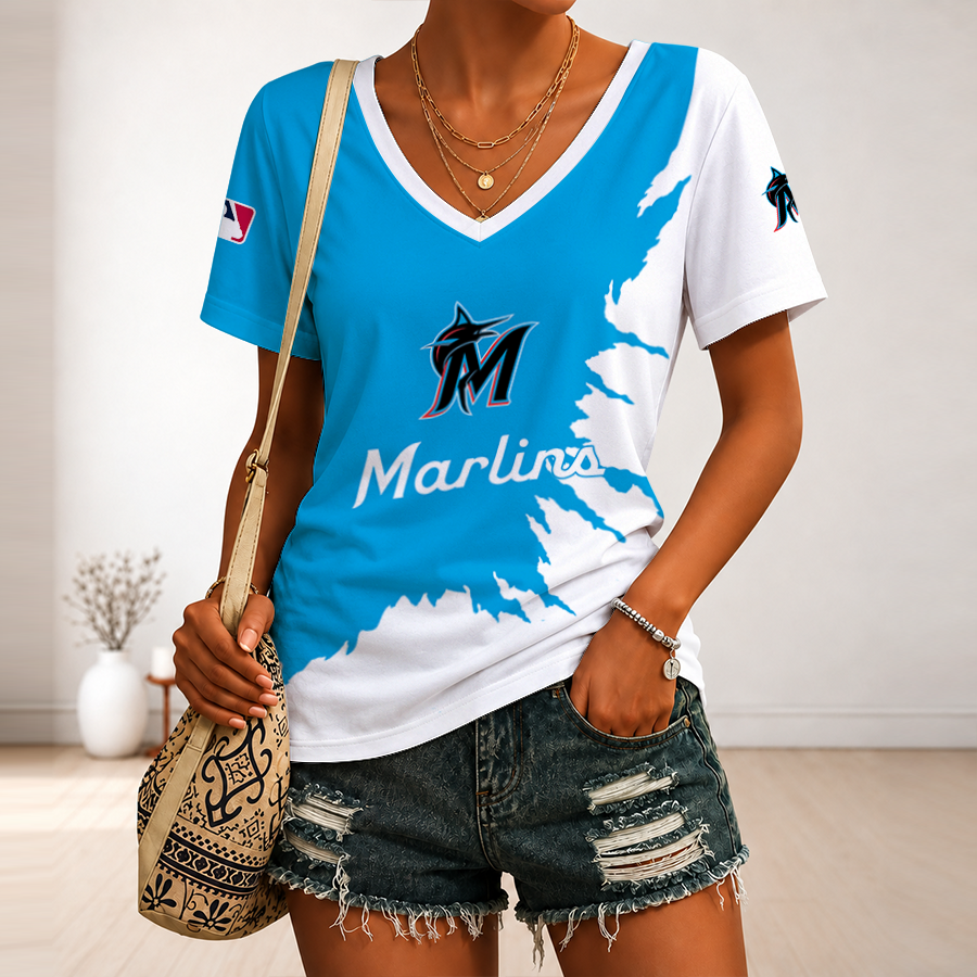 [HOMERUN DEAL] NEW CUSTOMIZED MLB20 MMS MIAMI MARLINS V-NECK FEMALE SHIRT