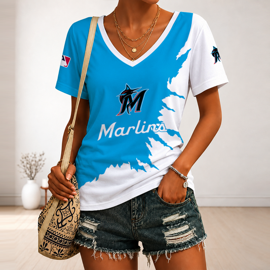 [HOMERUN DEAL] NEW CUSTOMIZED MLB20 MMS MIAMI MARLINS V-NECK FEMALE SHIRT