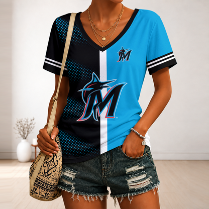 [HOMERUN DEAL] NEW CUSTOMIZED MLB20 MMS MIAMI MARLINS V-NECK FEMALE SHIRT