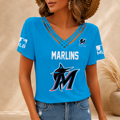 [HOMERUN DEAL] NEW CUSTOMIZED MLB20 MMS MIAMI MARLINS V-NECK SHIRT