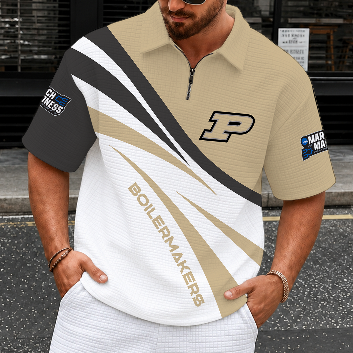 [SLAM DUNK DEAL] NEW CUSTOMIZED NCAA MAM20 PUB PURDUE BOILERMAKERS QUARTER-ZIP POLO SHIRT