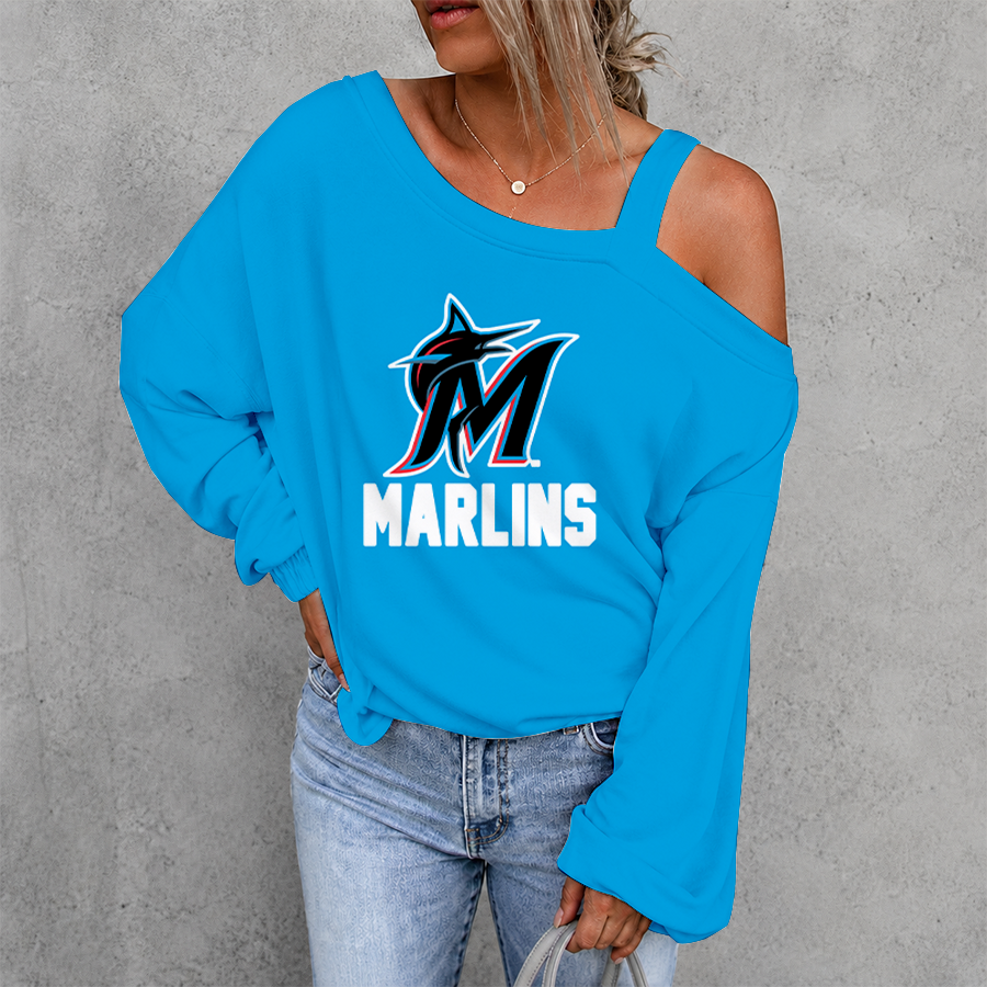 [HOMERUN DEAL] NEW CUSTOMIZED MLB20 MMS MIAMI MARLINS WOMEN'S OFF-SHOULDER LONG SLEEVE SHIRT