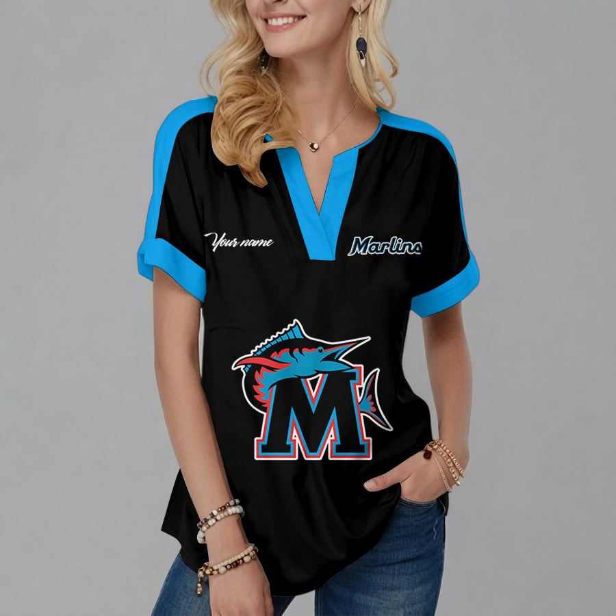 [HOMERUN DEAL] NEW CUSTOMIZED MLB20 MMS MIAMI MARLINS V-NECK FEMALE SHIRT