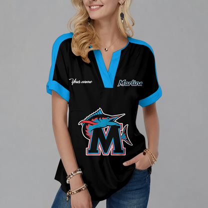 [HOMERUN DEAL] NEW CUSTOMIZED MLB20 MMS MIAMI MARLINS V-NECK FEMALE SHIRT