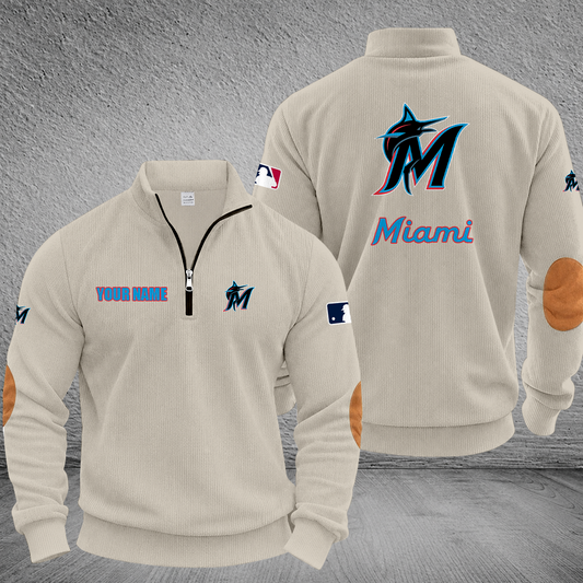 [HOMERUN DEAL] NEW CUSTOMIZED MLB20 MMS MIAMI MARLINS MULTICOLOR STRIPED QUATER ZIP SWEATSHIRT