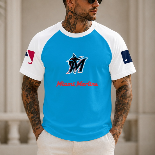 [HOMERUN DEAL] NEW MLB20 MMS MIAMI MARLINS CUSTOMIZED RAGLAN TEE