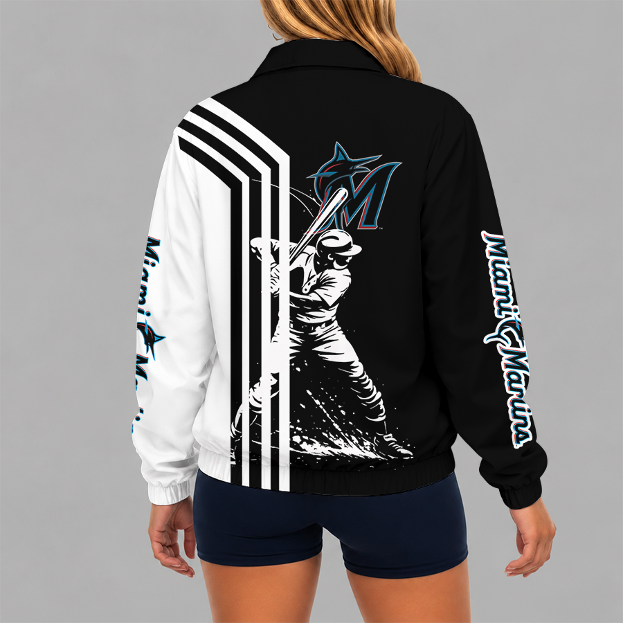 [HOMERUN DEAL] NEW CUSTOMIZED MLB20 MMS MIAMI MARLINS V-NECK ZIPPER SWEATSHIRT JACKET