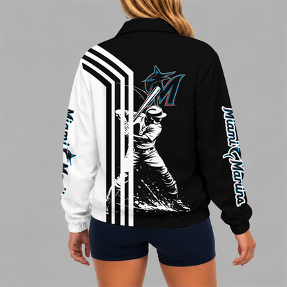 [HOMERUN DEAL] NEW CUSTOMIZED MLB20 MMS MIAMI MARLINS V-NECK ZIPPER SWEATSHIRT JACKET