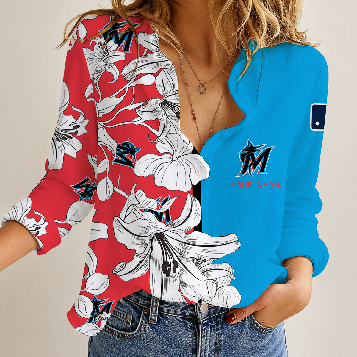 [HOMERUN DEAL] NEW CUSTOMIZED MLB20 MMS MIAMI MARLINS WOMEN CASUAL SHIRT