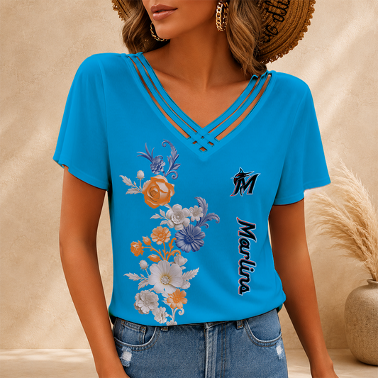 [HOMERUN DEAL] NEW CUSTOMIZED MLB20 MMS MIAMI MARLINS V-NECK SHIRT