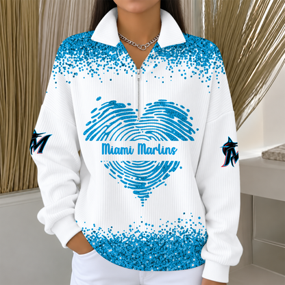 [HOMERUN DEAL] NEW CUSTOMIZED MLB20 MMS THE MARLINS QUARTER ZIP RIBBED SWEATER