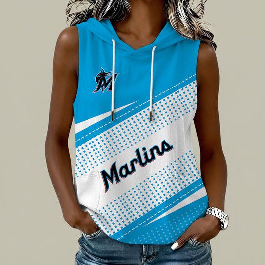 [HOMERUN DEAL] NEW CUSTOMIZED MLB20 MMS MIAMI MARLINS WOMEN'S SLEEVELESS HOODED POCKET TANK TOP