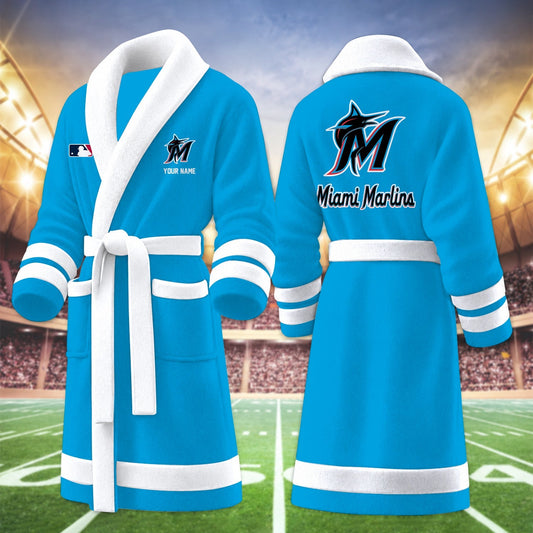 [HOMERUN DEAL] NEW CUSTOMIZED MLB20 MMS MIAMI MARLINS MULTICOLOR FLEECE BATHROBE
