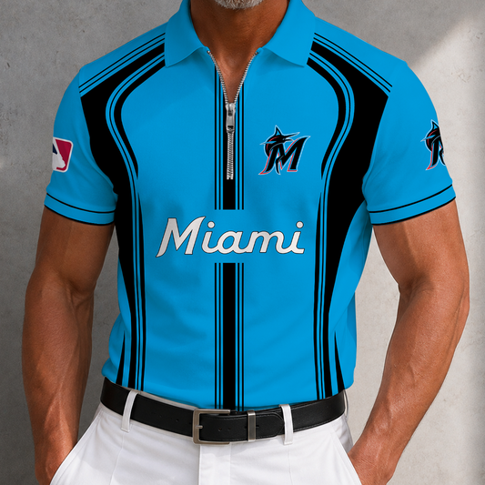 [HOMERUN DEAL] NEW CUSTOMIZED MLB20 MMS MIAMI MARLINS ZIP POLO SHIRT