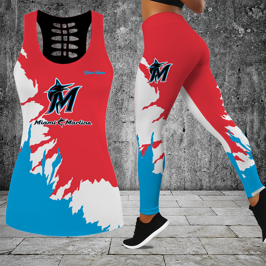 [HOMERUN DEAL] NEW CUSTOMIZED MLB20 MMS MIAMI MARLINS HOLLOW TANK TOP & LEGGINGS SET