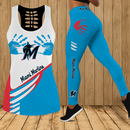 [HOMERUN DEAL] NEW CUSTOMIZED MLB20 MMS MIAMI MARLINS HOLLOW TANK TOP & LEGGINGS SET