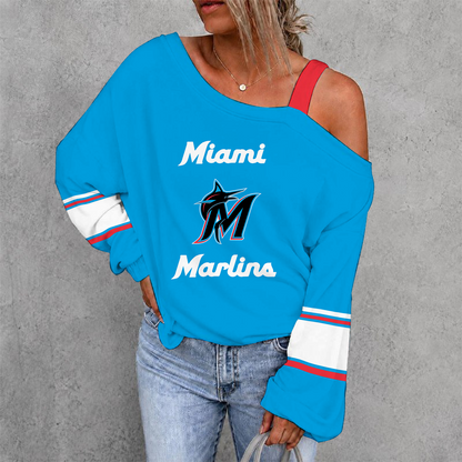 [HOMERUN DEAL] NEW CUSTOMIZED MLB20 MMS MIAMI MARLINS WOMEN'S OFF-SHOULDER LONG SLEEVE SHIRT