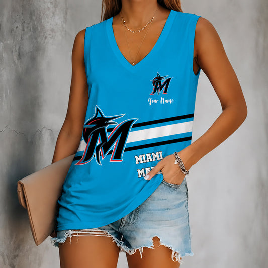 [HOMERUN DEAL] NEW CUSTOMIZED MLB20 MMS MIAMI MARLINS WOMEN'S V-NECK TANK TOP