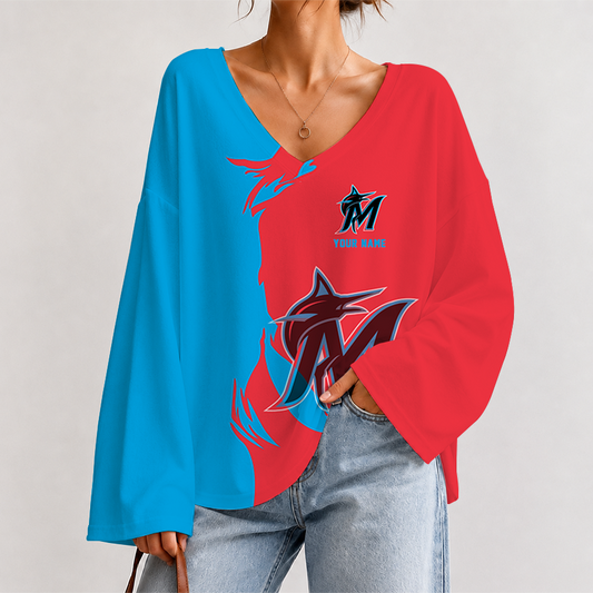 [HOMERUN DEAL] NEW CUSTOMIZED MLB20 MMS MIAMI MARLINS V-NECK LONG SLEEVED CROP TOP