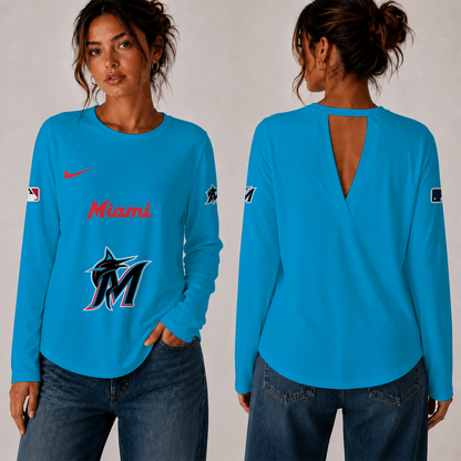 [HOMERUN DEAL] NEW CUSTOMIZED MLB20 MMS THE MARLINS WOMEN'S BACK V-CUT LONG-SLEEVE SHIRT