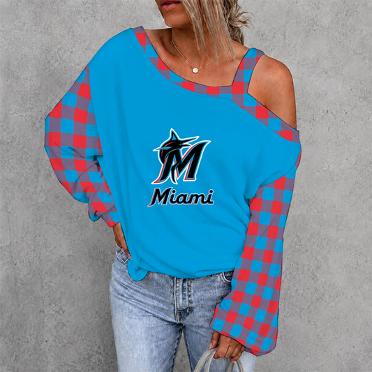 [HOMERUN DEAL] NEW CUSTOMIZED MLB20 MMS MIAMI MARLINS WOMEN'S OFF-SHOULDER LONG SLEEVE SHIRT