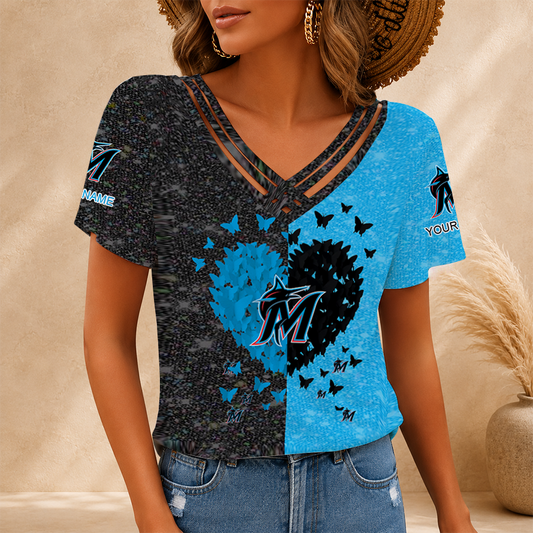 [HOMERUN DEAL] NEW CUSTOMIZED MLB20 MMS MIAMI MARLINS V-NECK SHIRT