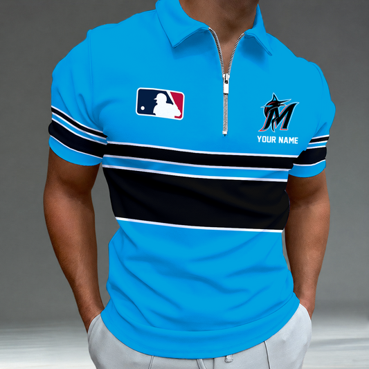 [HOMERUN DEAL] NEW CUSTOMIZED MLB20 MMS MIAMI MARLINS ZIP POLO SHIRT