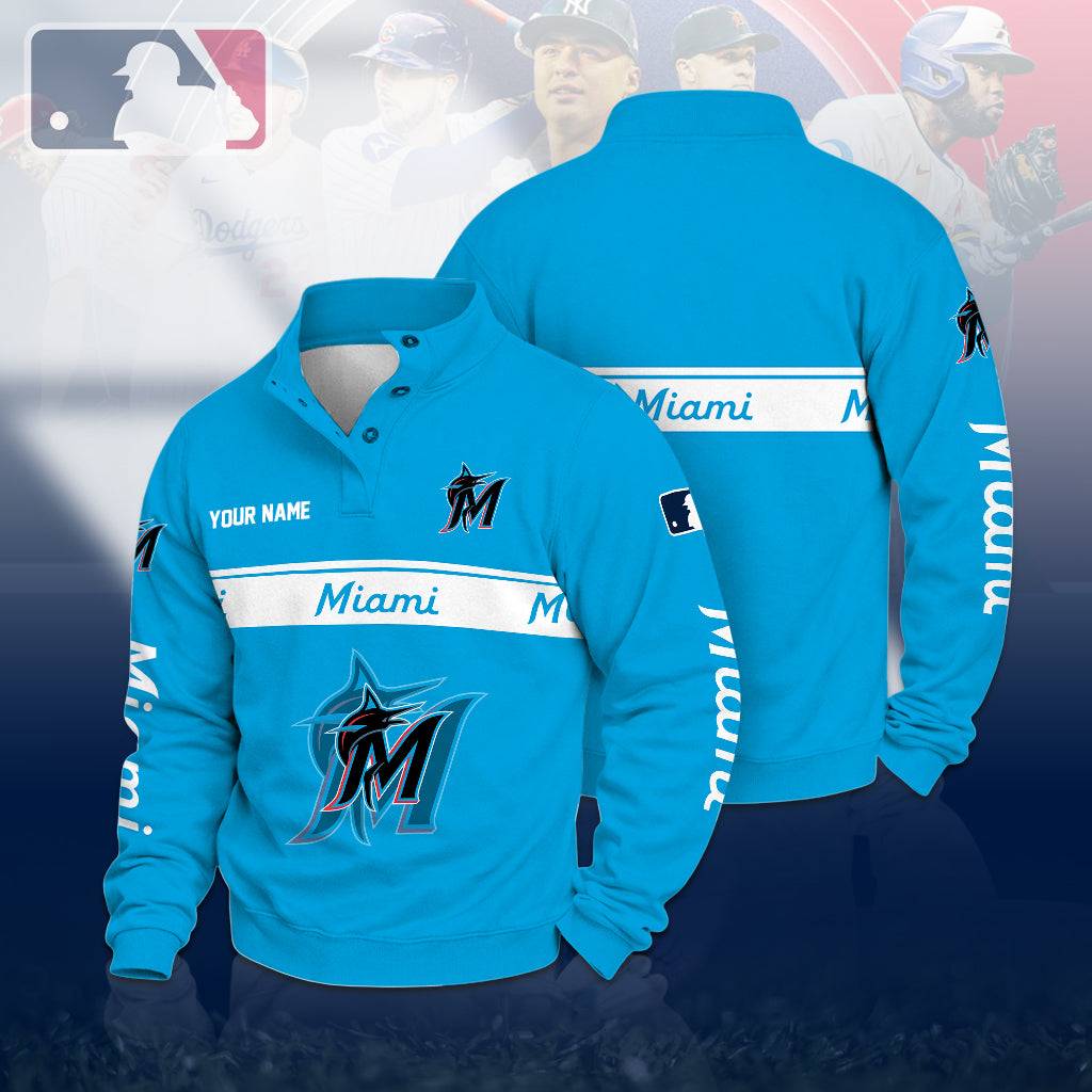 [HOMERUN DEAL] NEW CUSTOMIZED MLB20 MMS MIAMI MARLINS QUARTER-BUTTON SWEATSHIRT