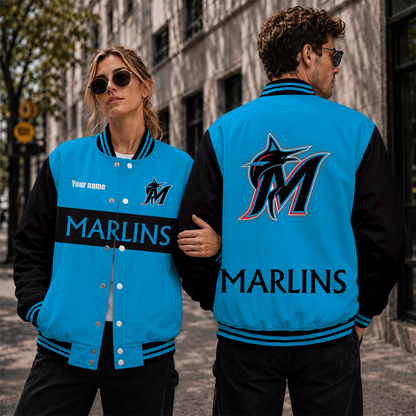 [HOMERUN DEAL] NEW CUSTOMIZED MLB20 MMS MIAMI MARLINS SATIN VARSITY & BASEBALL JACKET