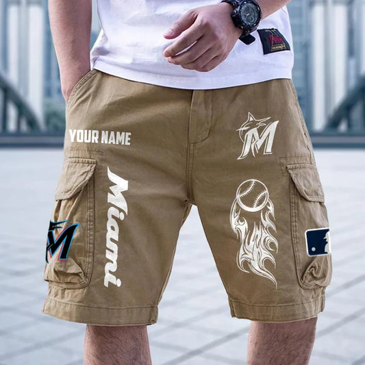 [HOMERUN DEAL] NEW CUSTOMIZED MLB20 MMS MIAMI MARLINS MEN'S CARGO SHORTS