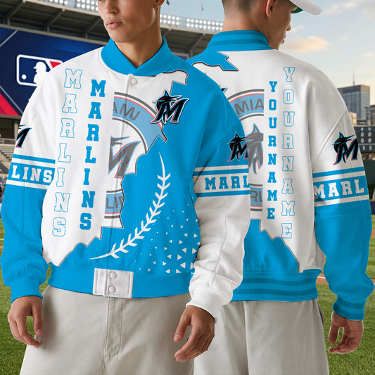 [HOMERUN DEAL] NEW CUSTOMIZED MLB20 MMS MIAMI MARLINS SATIN VARSITY & BASEBALL JACKET