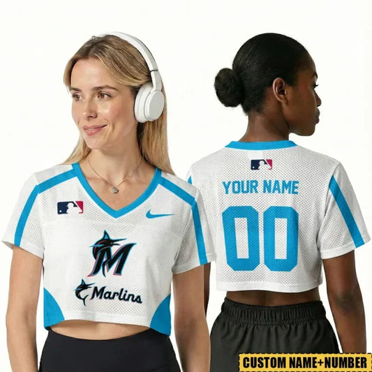 [HOMERUN DEAL] NEW CUSTOMIZED MLB20 MMS MIAMI MARLINS V-NECK JERSEY CROP TOP