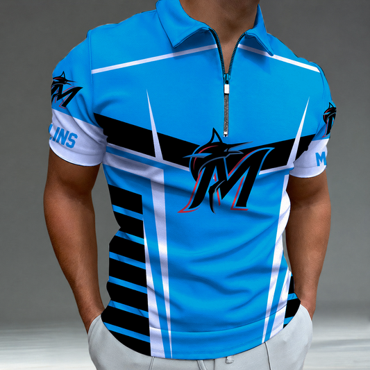 [HOMERUN DEAL] NEW CUSTOMIZED MLB20 MMS MIAMI MARLINS ZIP POLO SHIRT