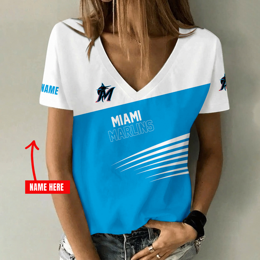 [HOMERUN DEAL] NEW CUSTOMIZED MLB20 MMS MIAMI MARLINS V-NECK FEMALE SHIRT