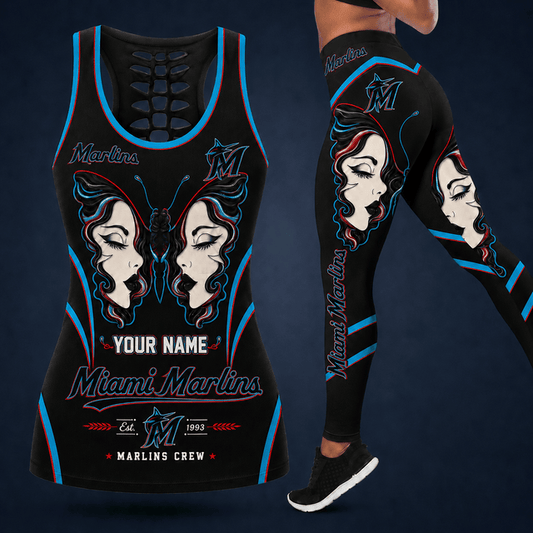 [HOMERUN DEAL] NEW CUSTOMIZED MLB20 MMS MIAMI MARLINS HOLLOW TANK TOP & LEGGINGS SET