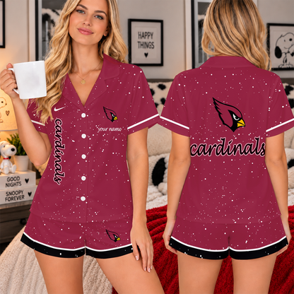 [TOUCHDOWN DEAL] NEW CUSTOMIZED NFL20 ARC THE CARDINALS WOMEN'S V-NECK SHORT PAJAMAS SET